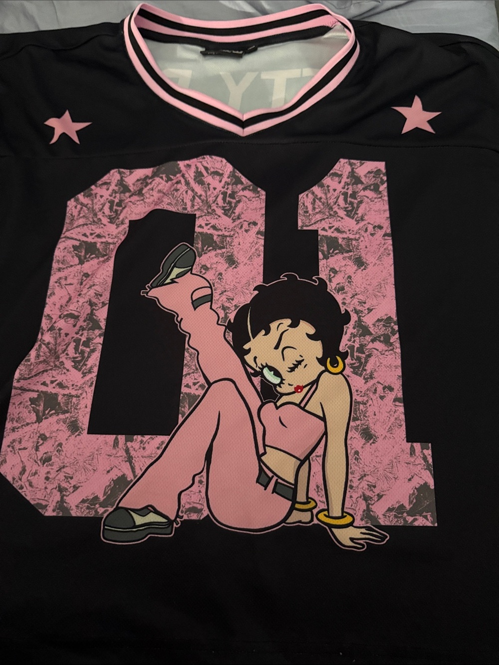 Black Kids Betty Boop Graphic Jersey Top with Pink Accents